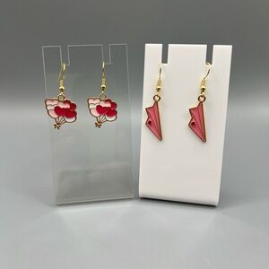 🆕 Pink and Gold Flower and Paper Airplane Earrings - Handmade #167